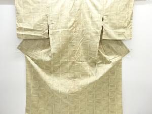 格子に花模様織り出し西陣お召単衣着物